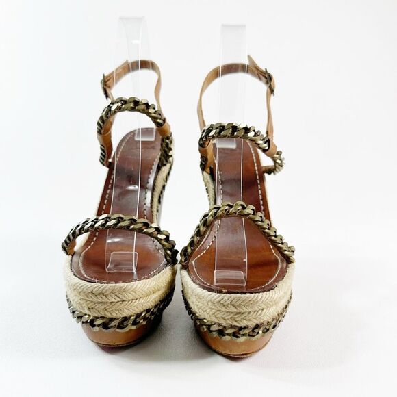 CHRISTIAN LOUBOUTIN Macarena Platform Chain Heels Size 39 US 8.5 Brown Wedge - Picture 2 of 11